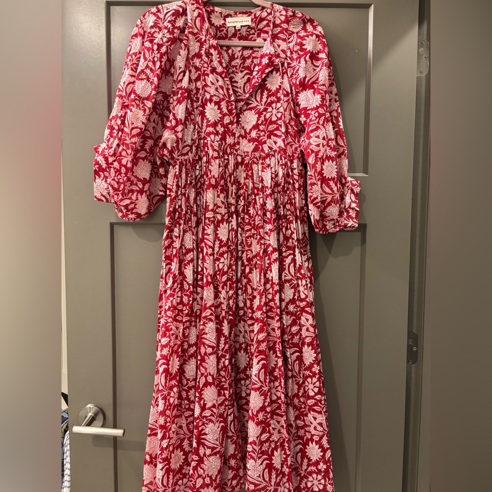 Daughters of India Crimson and Cream Floral Dress